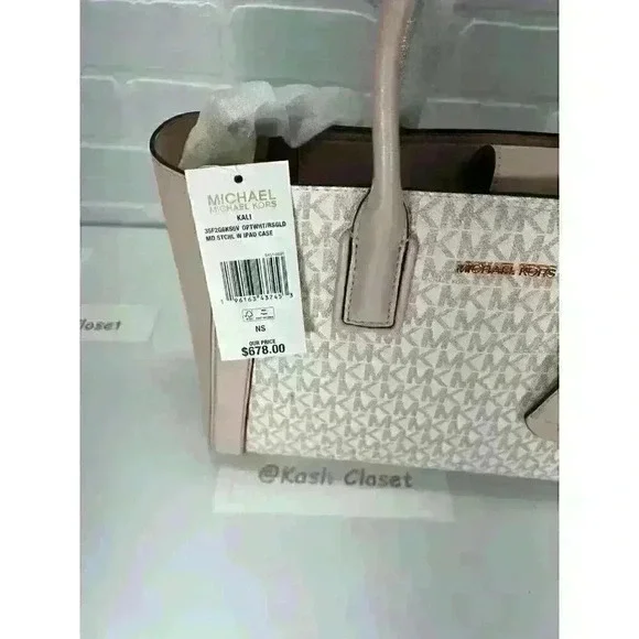 Michael Kors Kali Satchel MD Purse Ipad Case Tote Shoulder Bag Opticwht Rose Gld